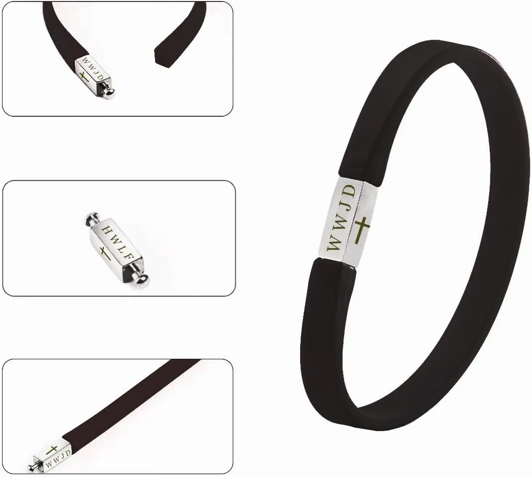WWJD HWLF Bracelet for Men Women,4-sided engraved Sports Silicone Wristband What Would Jesus Do,He Would Love First Bracelets with Cross,Inspirational Religious Reminder Gift for Him Her