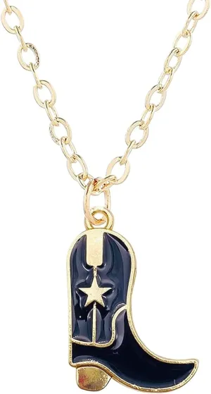 XAM Cowboy Boot Necklace Cowboy Hat Pendant Necklace Disco Cowgirl Western Necklaces For Women Gold Plated Western Style Jewelry Gift for Women Girls