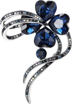 XGALBLA St. Patrick's Day Good Luck Charm Elegant Rhinestone Crystal Green Four Leaf Clover Brooch Pins Silver Petal Valentines Flower Lapel Brooches for Women