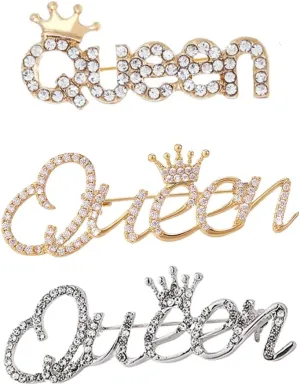 Ximimark 3 pcs Sparkling Rhinestone QUEEN Brooch Pin for Women - Perfect for Vintage Clothing and Scarf Decoration