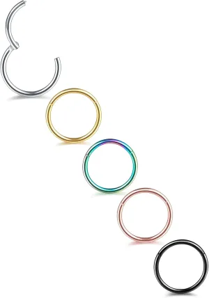 Xpircn Nose Rings 20G 18G 16G 14G Lip Septum Rings 316L Surgical Steel Tragus Daith Cartilage Earrings for Women Nose Ring Hoop Hinged Segment Ring Nose Piercing Jewelry