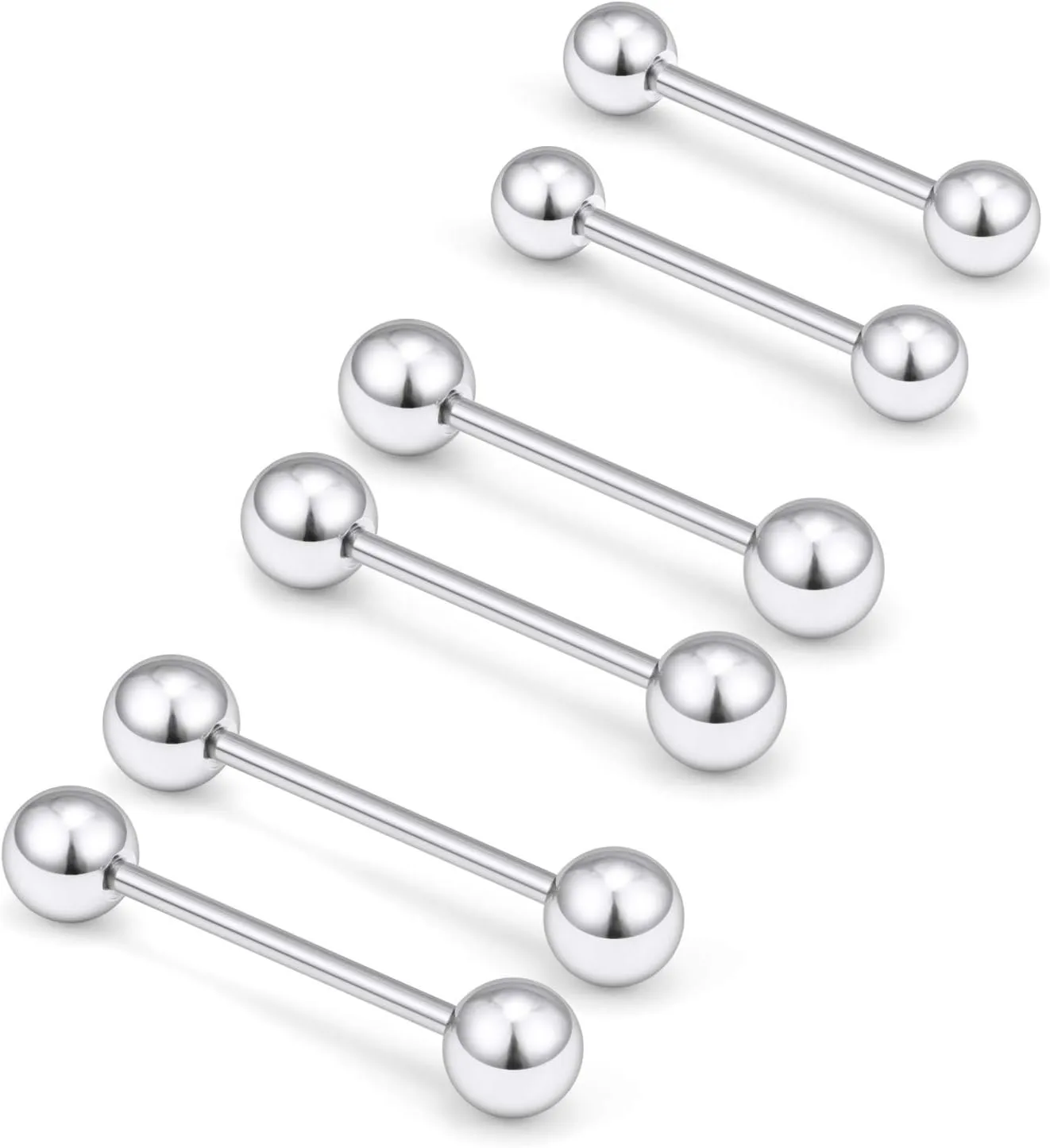 Yaalozei 16G 14G Tongue Rings Nipple Piercing 316L Stainless Steel Mix Sizes Straight Nipple Shield Tongue Rings Barbells Body Piercing Jewelry for Men Women 12-32mm