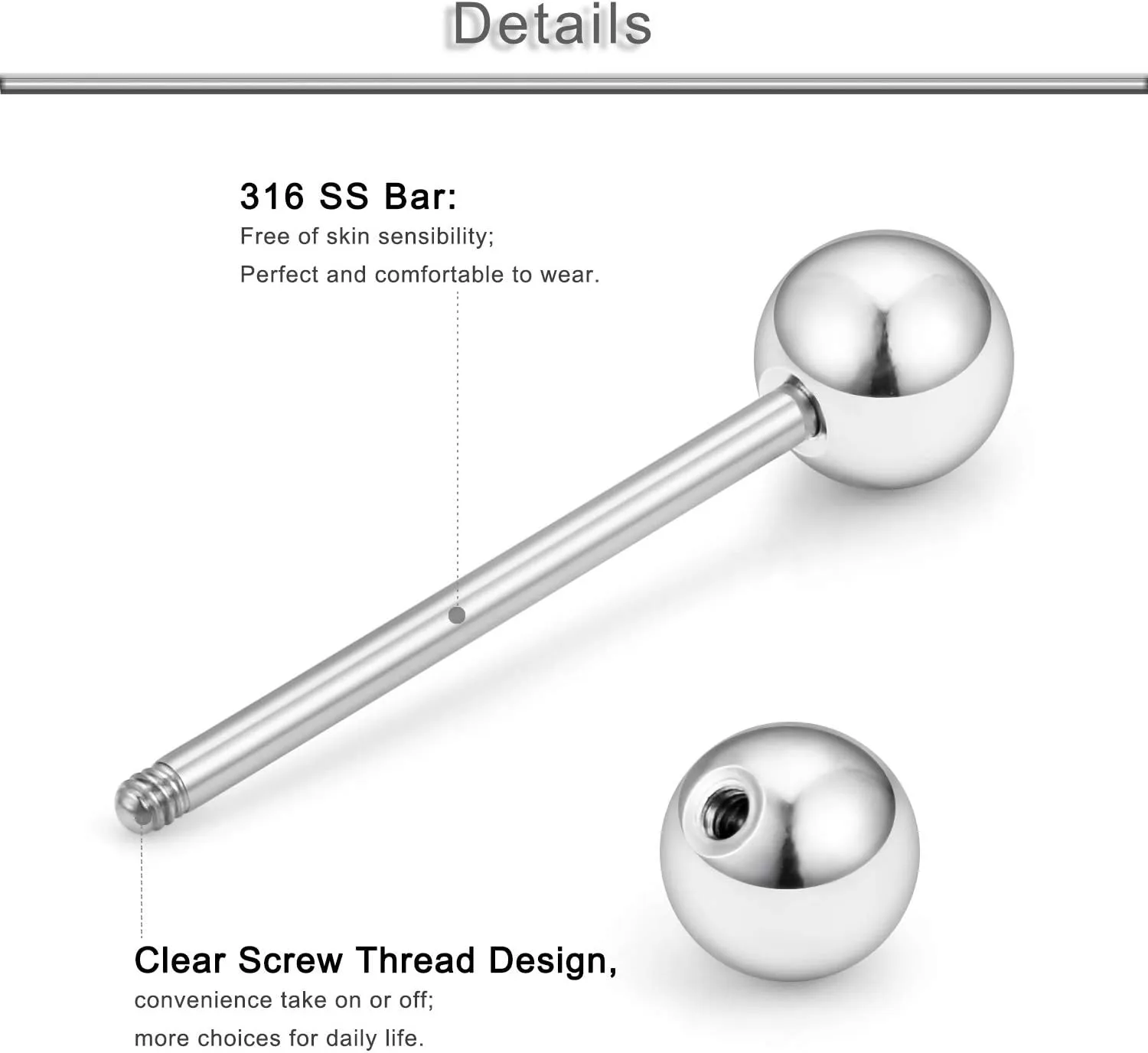 Yaalozei 16G 14G Tongue Rings Nipple Piercing 316L Stainless Steel Mix Sizes Straight Nipple Shield Tongue Rings Barbells Body Piercing Jewelry for Men Women 12-32mm