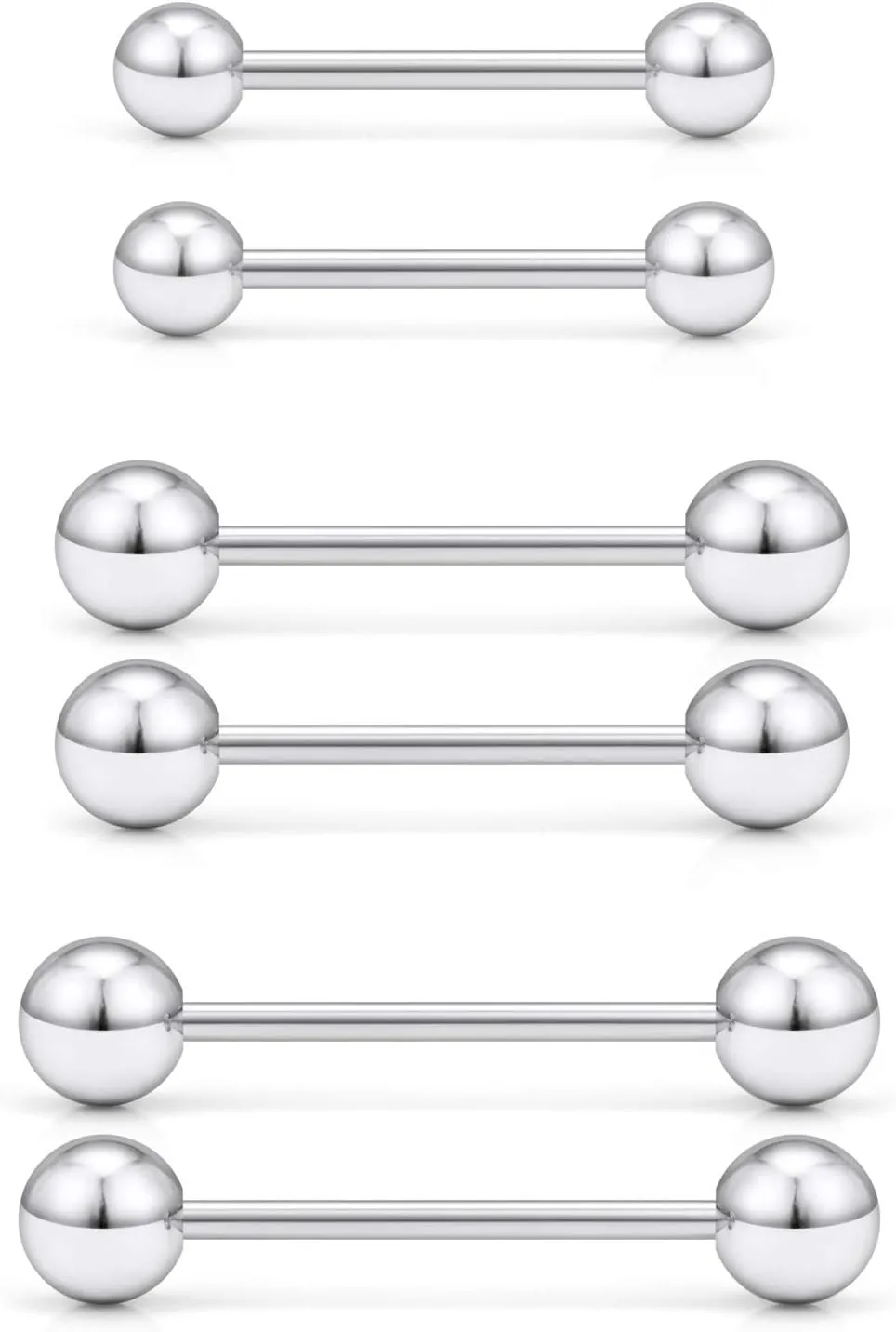 Yaalozei 16G 14G Tongue Rings Nipple Piercing 316L Stainless Steel Mix Sizes Straight Nipple Shield Tongue Rings Barbells Body Piercing Jewelry for Men Women 12-32mm