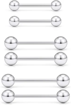 Yaalozei 16G 14G Tongue Rings Nipple Piercing 316L Stainless Steel Mix Sizes Straight Nipple Shield Tongue Rings Barbells Body Piercing Jewelry for Men Women 12-32mm