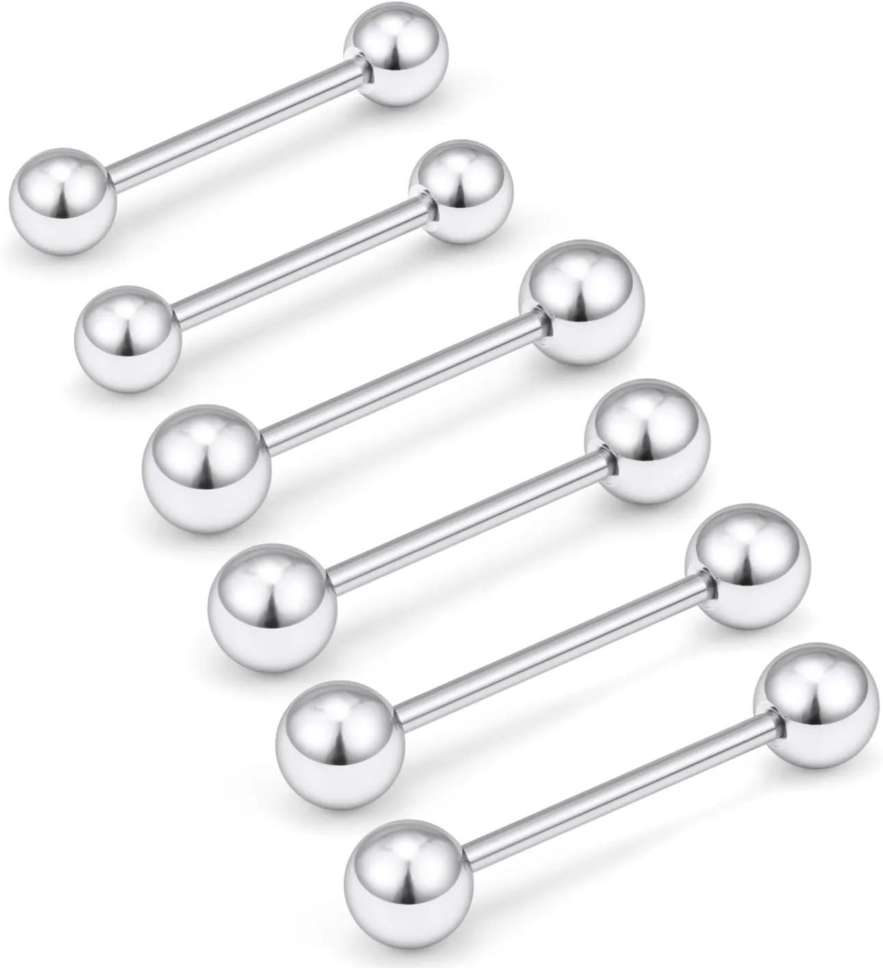 Yaalozei 16G 14G Tongue Rings Nipple Piercing 316L Stainless Steel Mix Sizes Straight Nipple Shield Tongue Rings Barbells Body Piercing Jewelry for Men Women 12-32mm
