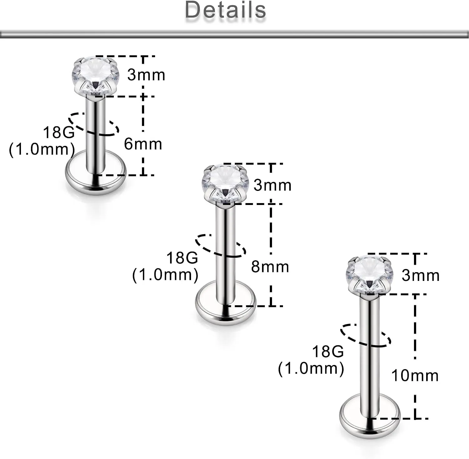 Yaalozei 20G 18G 16G G23 Titanium Threadless Push in Nose Ring Studs Hypoallergenic Lip Labret Medusa Rings Tragus Helix Cartilage Earrings Stud Piercing Jewerly for Women Men 6mm 8mm 10mm