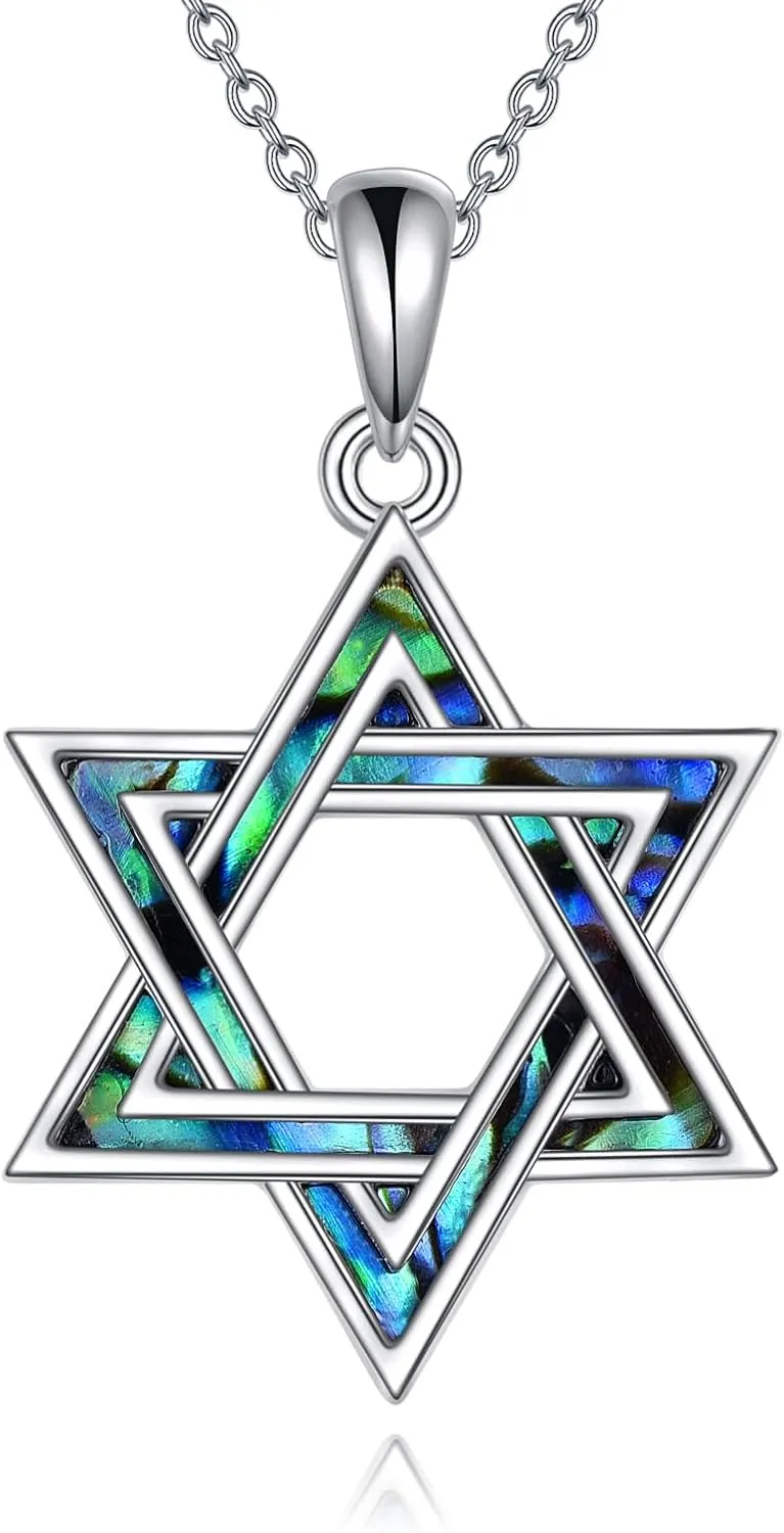 YAFEINI Star of David Necklace 925 Sterling Silver Abalone Shell Amulet Jewelry Gifts for Women Men