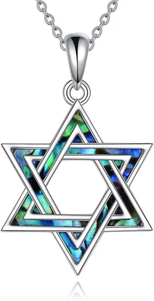 YAFEINI Star of David Necklace 925 Sterling Silver Abalone Shell Amulet Jewelry Gifts for Women Men