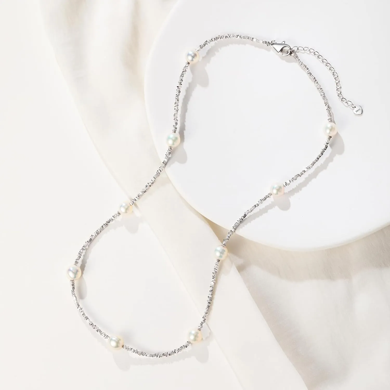 YAMI Pearl Necklace and Earrings Set - Natural Cultured Pearls with 925 Sterling Silver Nuggets, Luxury Jewelry Set for Weddings, Formal Events, or Everyday Wear, 18 2IN
