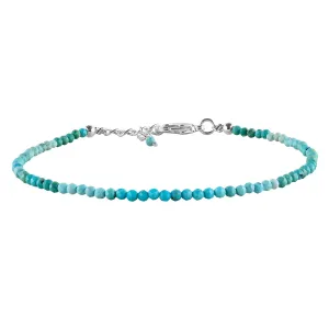 YANARA Real Turquoise Bracelet For Women Genuine Gemstone, Natural Birthstone, Handmade Simple Bracelet, Gorgeous Micro Beads Chakra Jewelry, Crystals in Silver Plated Chain 8 inch