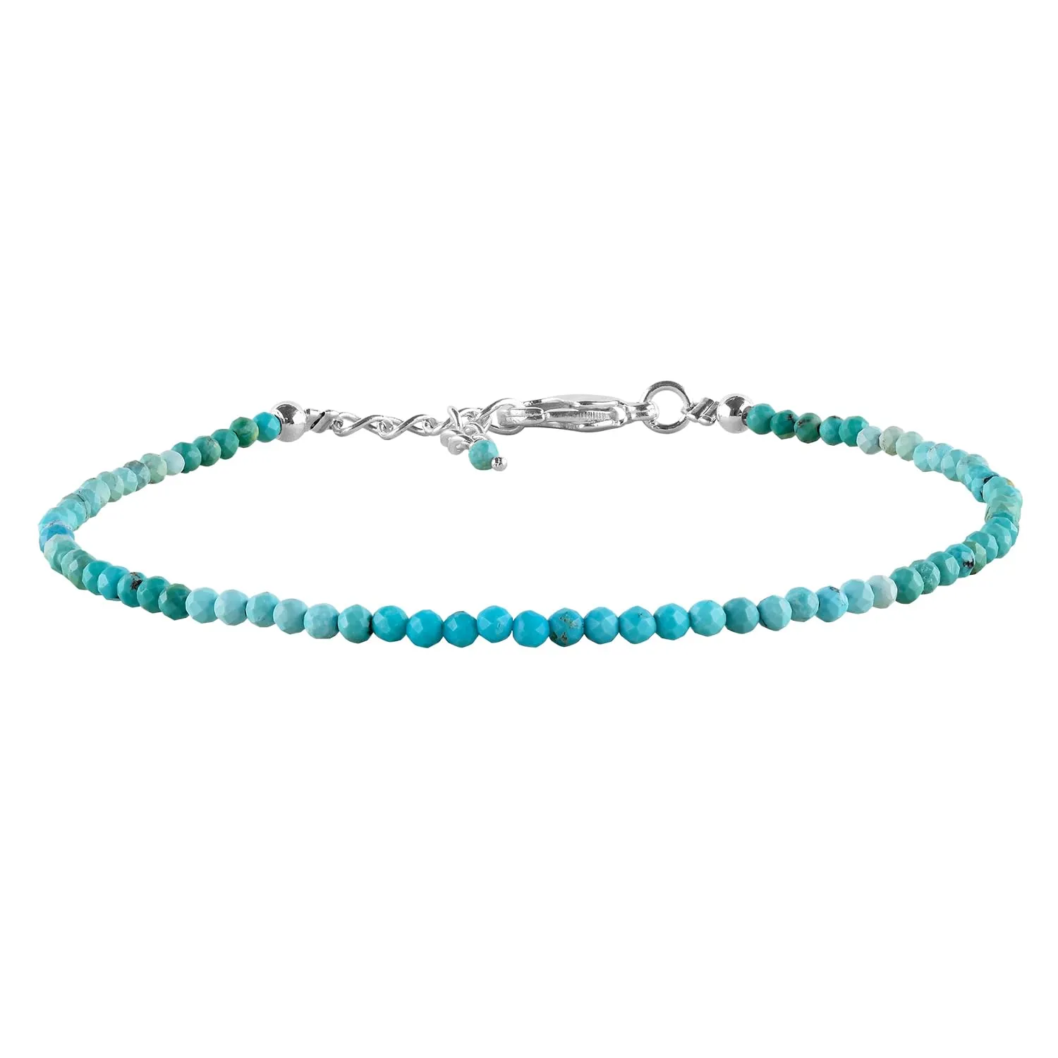 YANARA Real Turquoise Bracelet For Women Genuine Gemstone, Natural Birthstone, Handmade Simple Bracelet, Gorgeous Micro Beads Chakra Jewelry, Crystals in Silver Plated Chain 8 inch