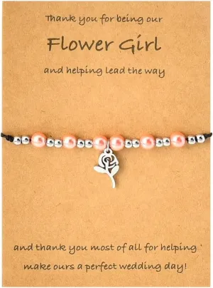 yaozeio Flower women Gifts from Bride Pink Pearl Bead Bracelet for Women Flower women Thank You Gift for Daughter Friends Sister Bracelets Wedding Gifts for womens Weed Party Supplies