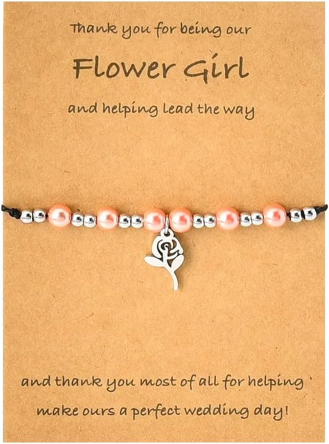 yaozeio Flower women Gifts from Bride Pink Pearl Bead Bracelet for Women Flower women Thank You Gift for Daughter Friends Sister Bracelets Wedding Gifts for womens Weed Party Supplies