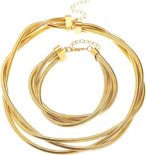 YBMYCM Chunky Gold Silver Jewelry Set Multi Strands Stainless Steel Choker Necklace Bracelet Set for Women