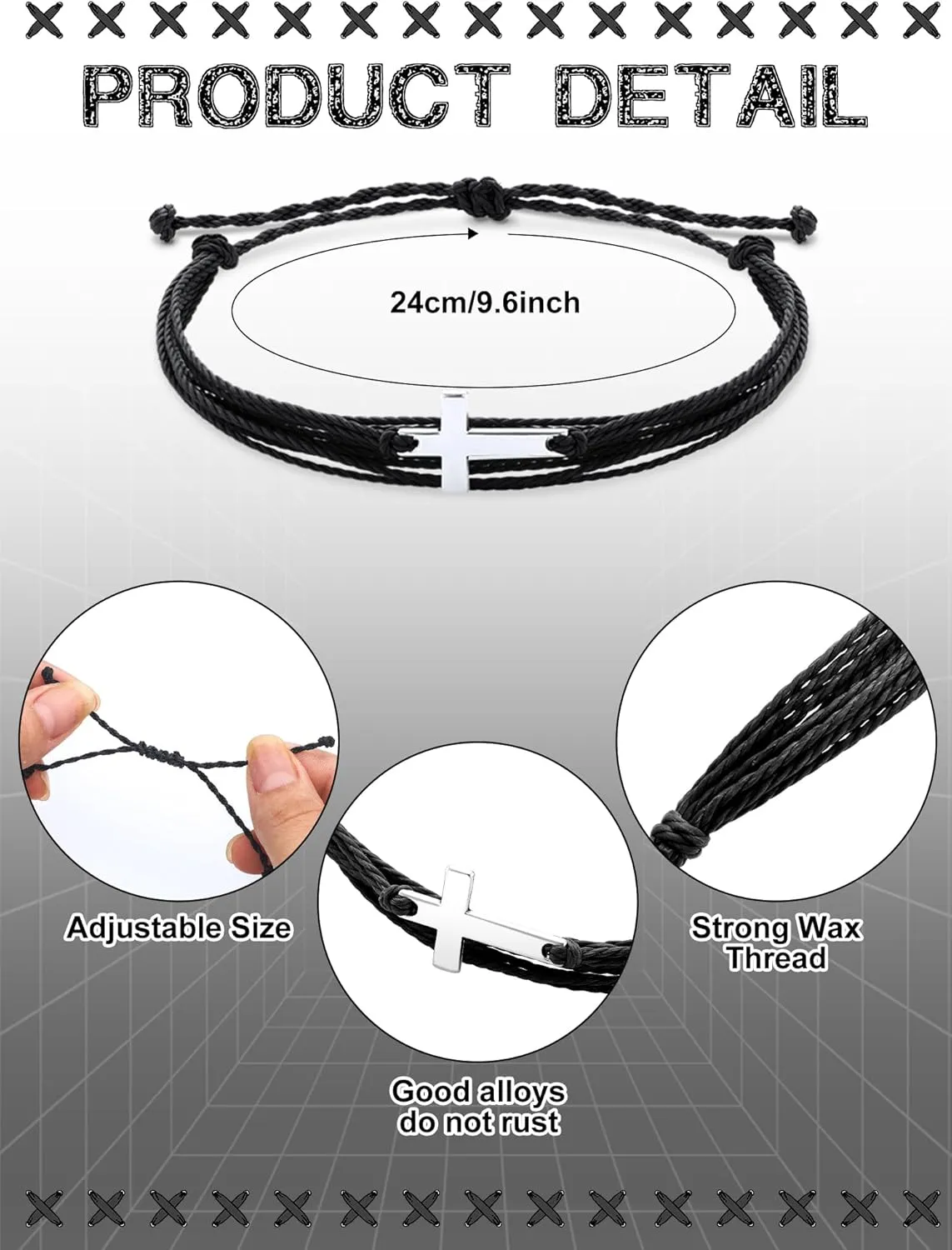 Yinkin 12 Pcs Cross Bracelet for Women and Men Adjustable Nylon Rope Christian Handmade Braided Bracelet for Teens Handmade Christian Jewelry Wish Bulk Cross Bracelets