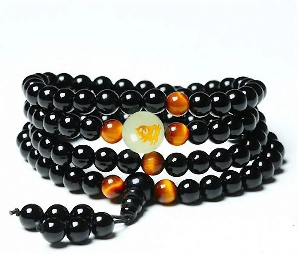Yoga Black Onyx Men 6mm 108 Beads Strand Bracelets Luminous Natural Stones Tiger Eyes Buddha Bracelet
