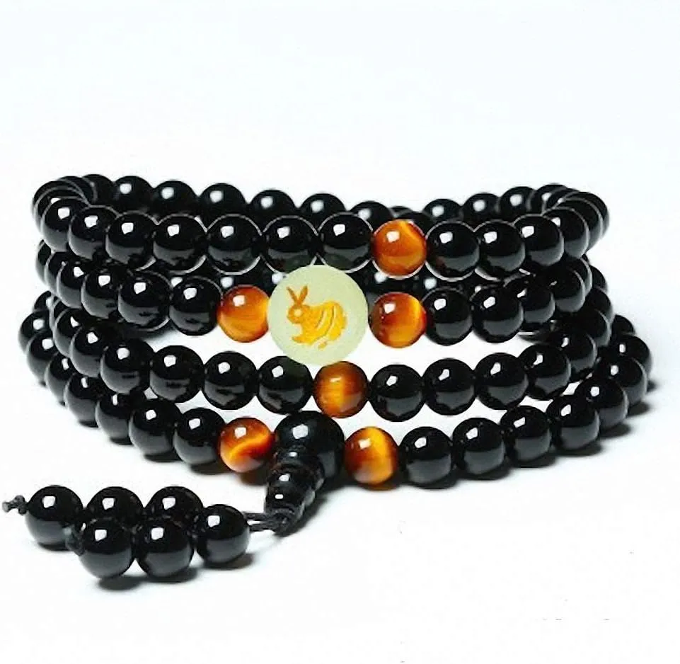 Yoga Black Onyx Men 6mm 108 Beads Strand Bracelets Luminous Natural Stones Tiger Eyes Buddha Bracelet