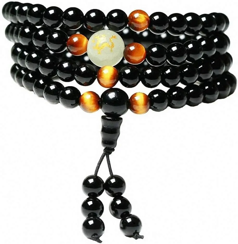 Yoga Black Onyx Men 6mm 108 Beads Strand Bracelets Luminous Natural Stones Tiger Eyes Buddha Bracelet