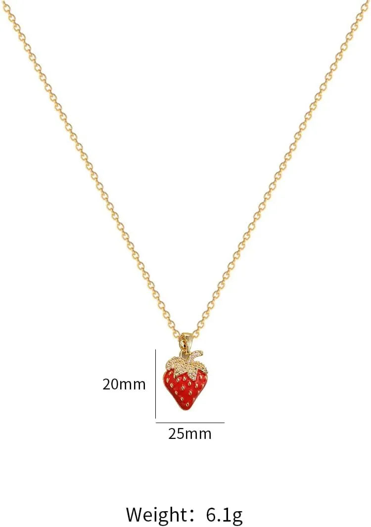 YOOESTORES82 Red Strawberry Pendant Necklace for Women,14K Gold Sparkling Rhinestone Dripping Strawberry Choker Necklace Party Sweet Jewelry Gift