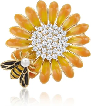 YOQUCOL Sunflower Bee Brooches and Pins for Women Rhinestone Crystal Enamel Floral Lapel Pin for Women Dress Hat Accessory