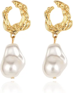 Yowivon Pearl Drop Earrings 14K Gold Plated Dangle Hypoallergenic Statement Earring Trendy Fashion Jewelry Gifts for Women Birthday Wedding