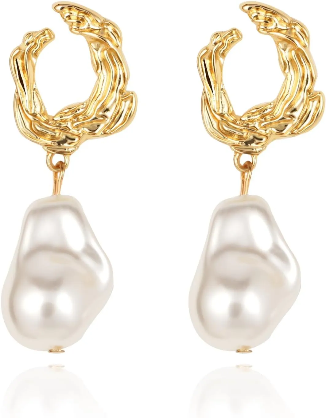 Yowivon Pearl Drop Earrings 14K Gold Plated Dangle Hypoallergenic Statement Earring Trendy Fashion Jewelry Gifts for Women Birthday Wedding