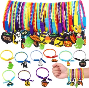 YUJUN 28PCS Halloween Zipper Bracelets for Kids,Halloween party favor Fidget Zipper Wristbands Bulk Trick or Treat Gifts Prizes Giveaways Candy Goodie Bag Stuffers and Kids Halloween Party Supplies