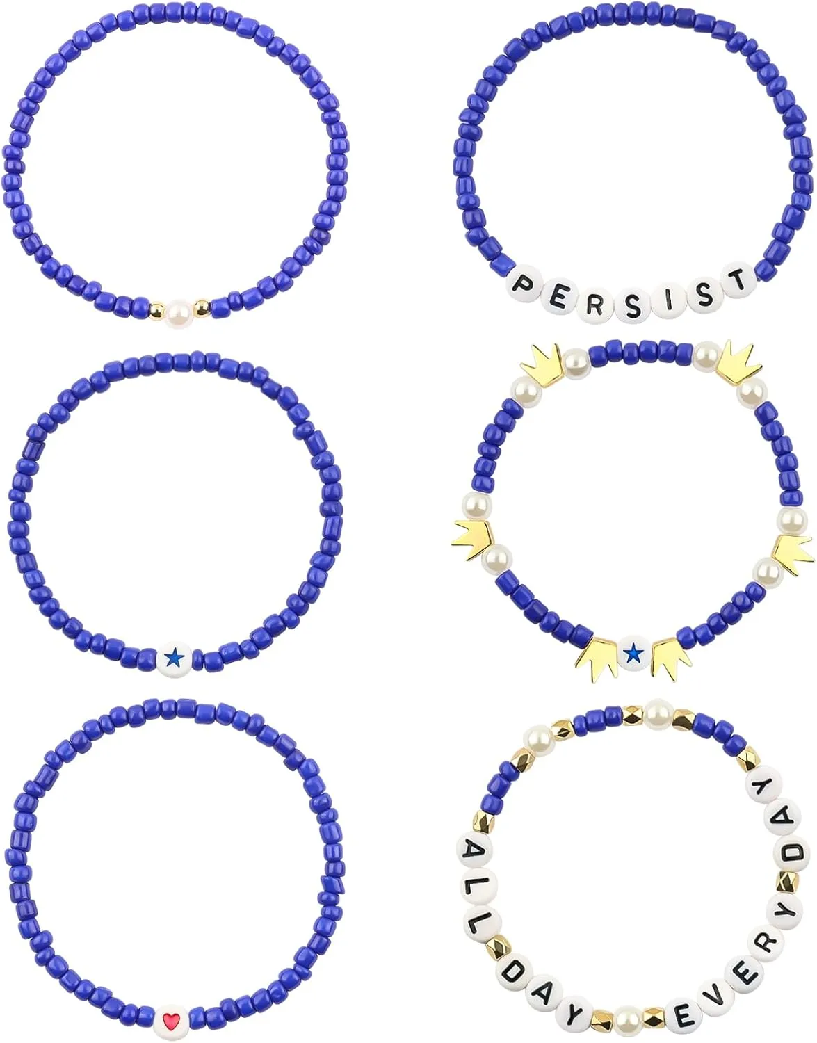 YUZHEJIE 6PCS Blue Friendship Bracelets for Women Blue Bracelet Royal Blue String Bead Friendship Bracelet Kit Gifts