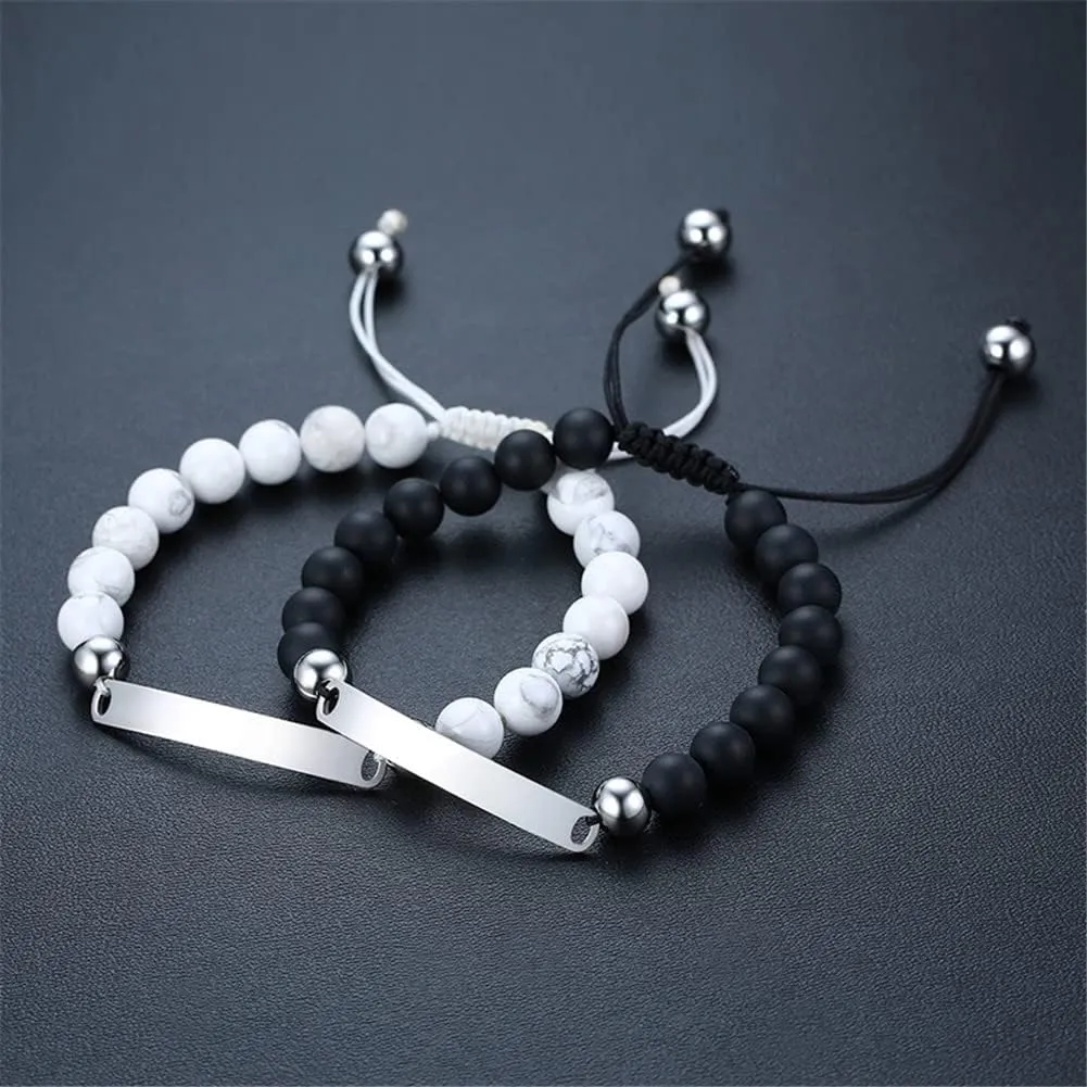 ZKXXJ WWJD HWLF Bracelet Set,Stainless Steel Adjusted Black White Beaded Onyx What Would Jesus Do He Would Love First Bracelets Inspirational Religious Reminder Jewelry