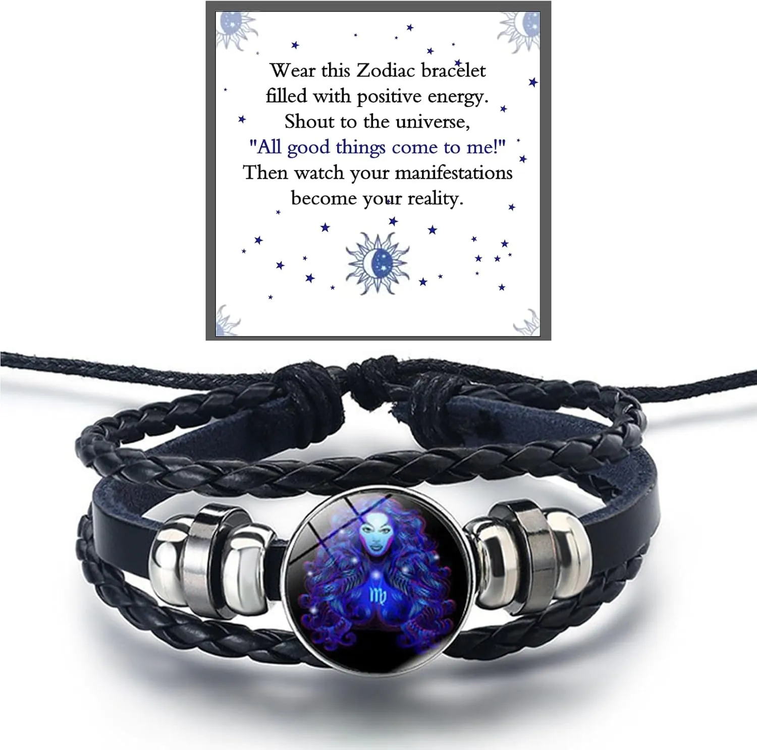 Zodiac Signs Spirit Bracelet For Women Men, 12 Constellation Leather Multilayer Handmade Woven Adjustable Bracelets Unisex Glow in the Dark Zodiac Jewelry Birthday Gifts