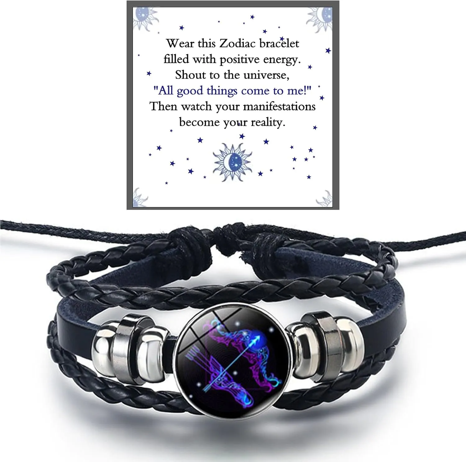 Zodiac Signs Spirit Bracelet For Women Men, 12 Constellation Leather Multilayer Handmade Woven Adjustable Bracelets Unisex Glow in the Dark Zodiac Jewelry Birthday Gifts