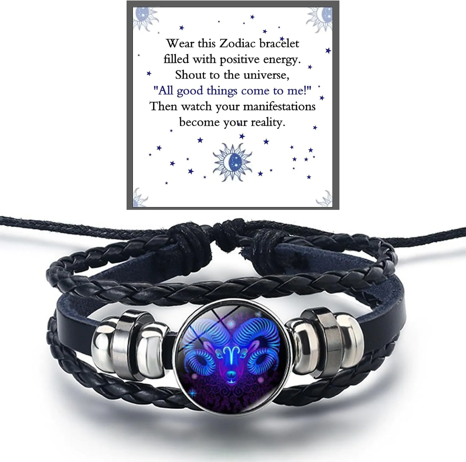 Zodiac Signs Spirit Bracelet For Women Men, 12 Constellation Leather Multilayer Handmade Woven Adjustable Bracelets Unisex Glow in the Dark Zodiac Jewelry Birthday Gifts