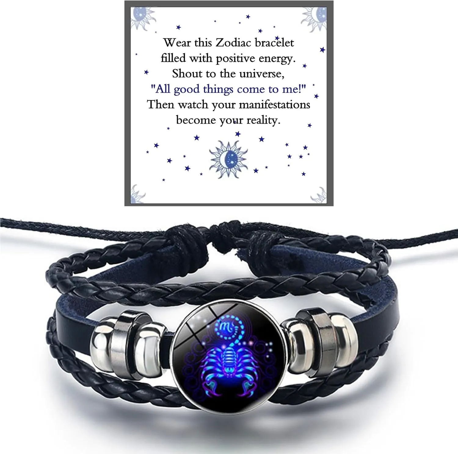 Zodiac Signs Spirit Bracelet For Women Men, 12 Constellation Leather Multilayer Handmade Woven Adjustable Bracelets Unisex Glow in the Dark Zodiac Jewelry Birthday Gifts
